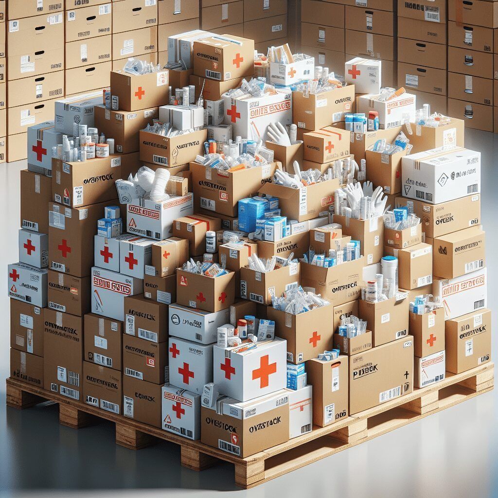 Boxes of medical supplies on a pallet